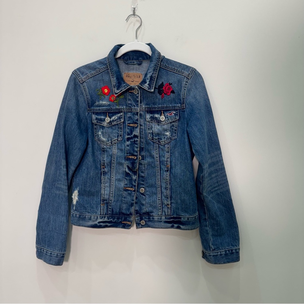 Y2K Hollister Embroidered Floral Denim Jacket Medium - Picture 3 of 8